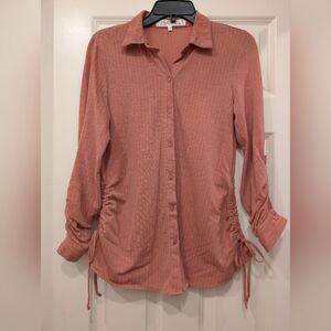 Eden & Olivia Maternity Ruched Button Down Top Medium Clay Pink